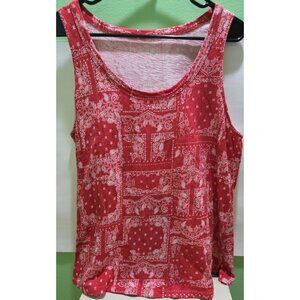 Maurices 24/7 XL Red Floral Print Sleeveless Shirt With Rounded Hem